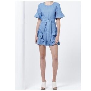 Shilla The Label Chambray Blue Romance Ruffle Mini Dress